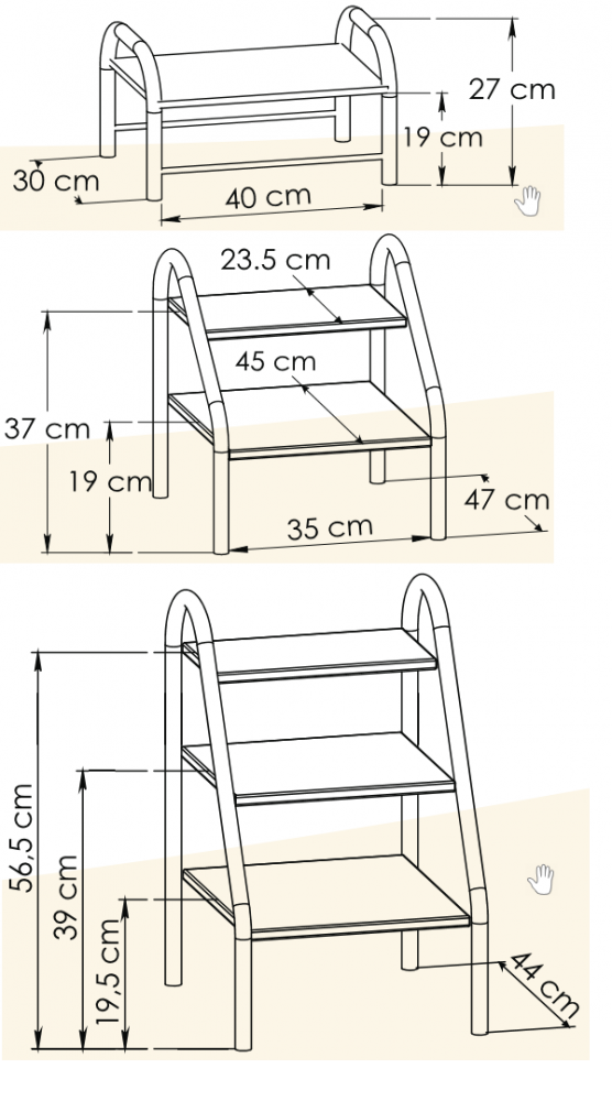 Marche Pieds inox encombrement