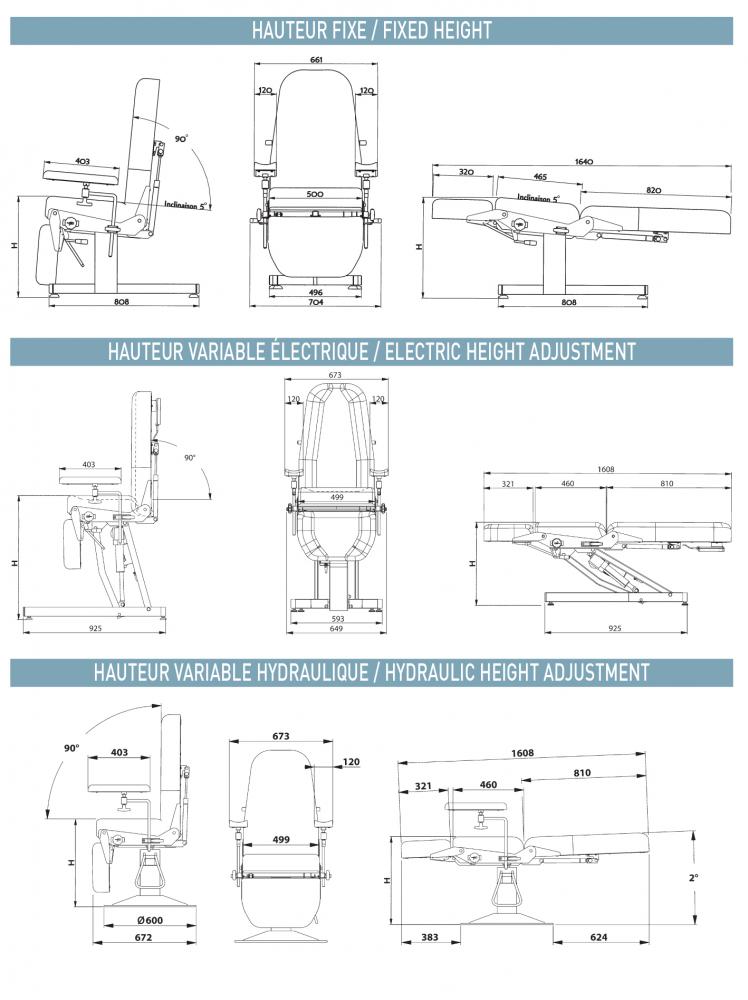 Fauteuils de prélèvements hauteur variable hydraulique