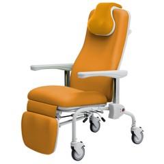 Fauteuil de repos à hauteur fixe avec dossier inclinable et repose-jambes dissociés assistés par un vérin à gaz